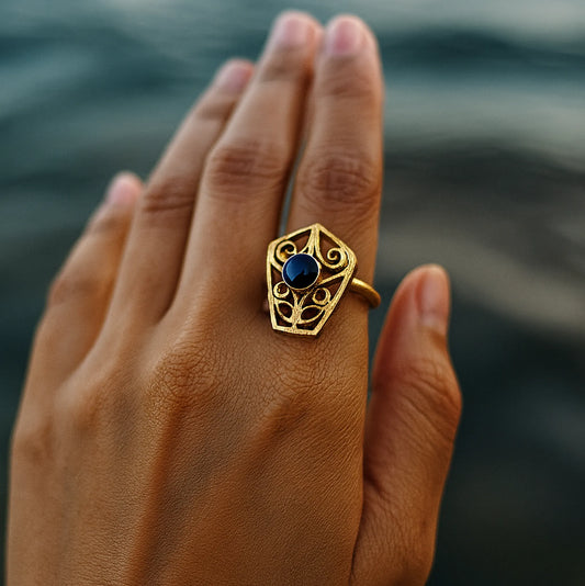 Onyx Lattice Adjustable Ring