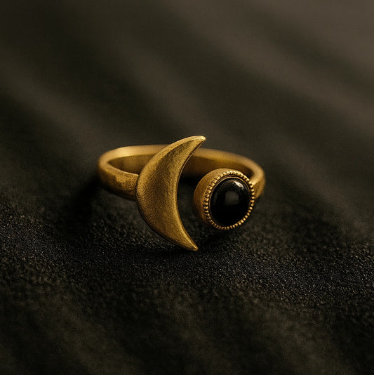 Onyx Crescent Adjustable Ring