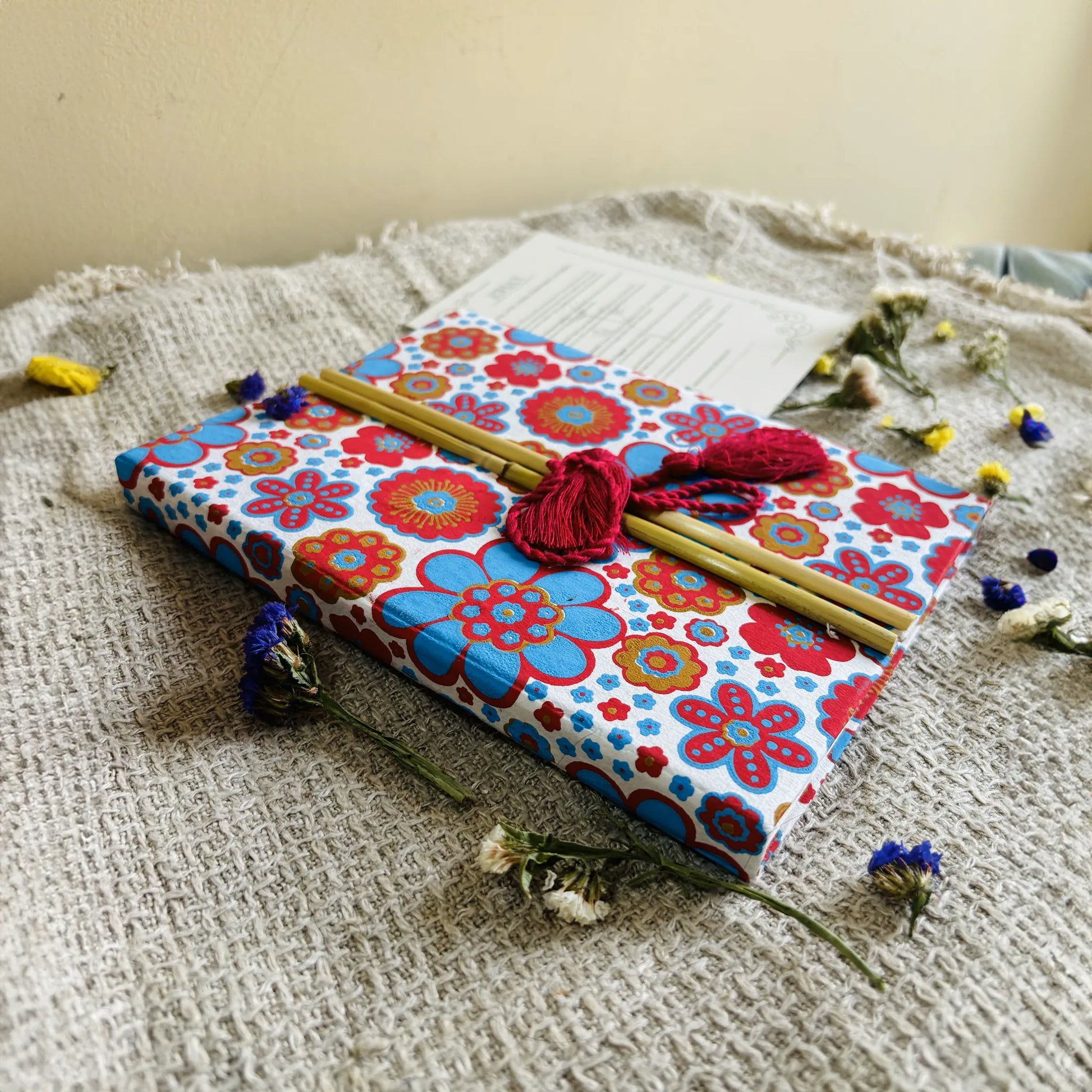 Handmade paper bamboo journal in bloom du jour - front view
