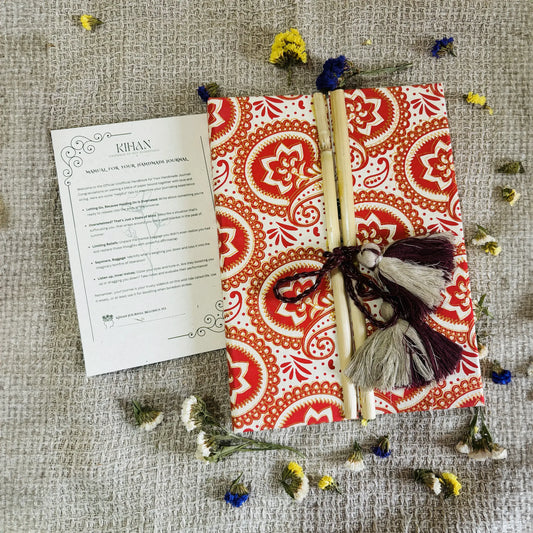 Handmade paper bamboo journal in mandala muse - front view