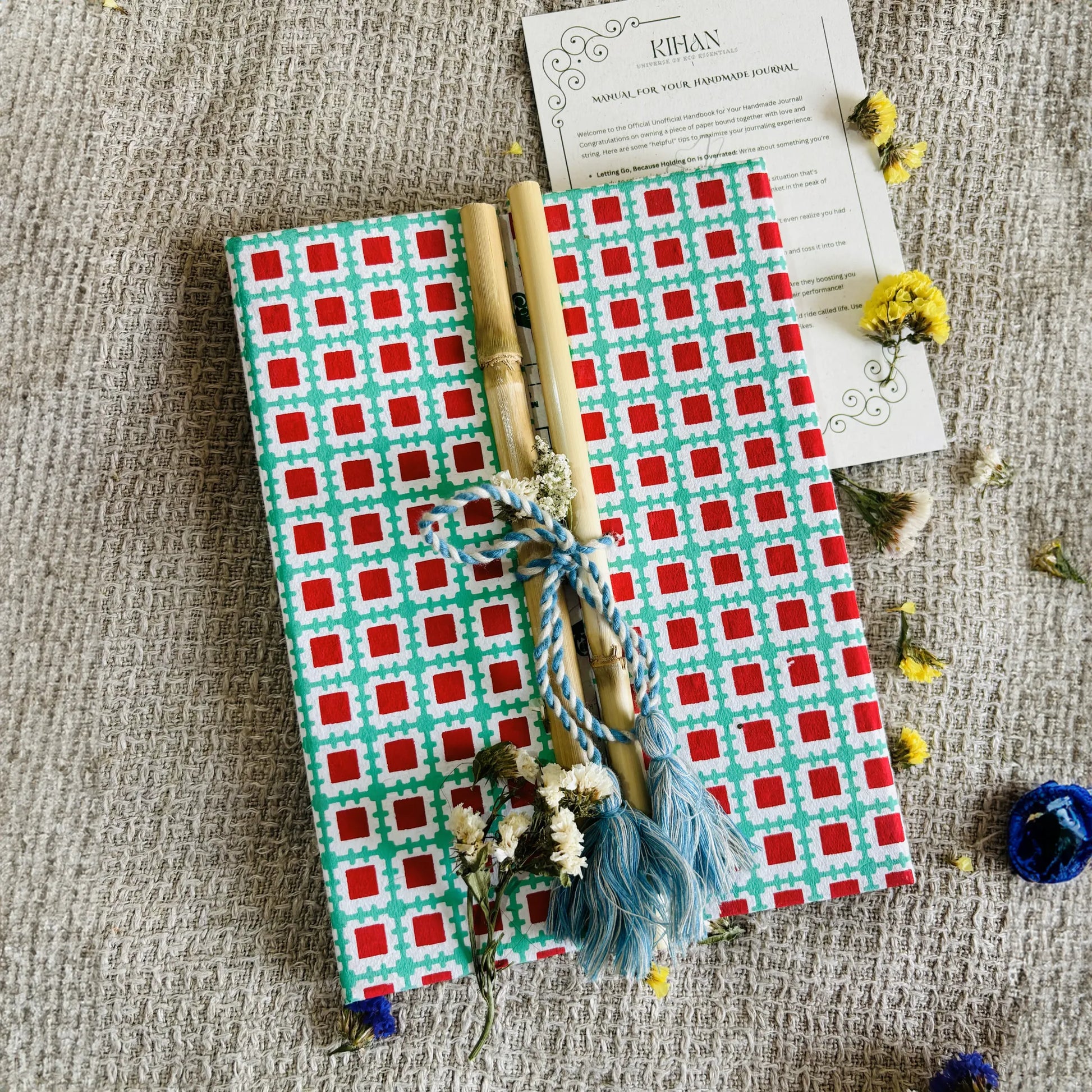 Handmade paper bamboo journal in mosaic memoir - front view