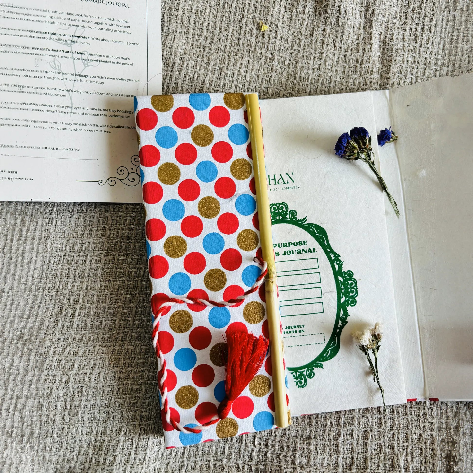 Handmade paper bamboo journal in pinkadoodle - page view