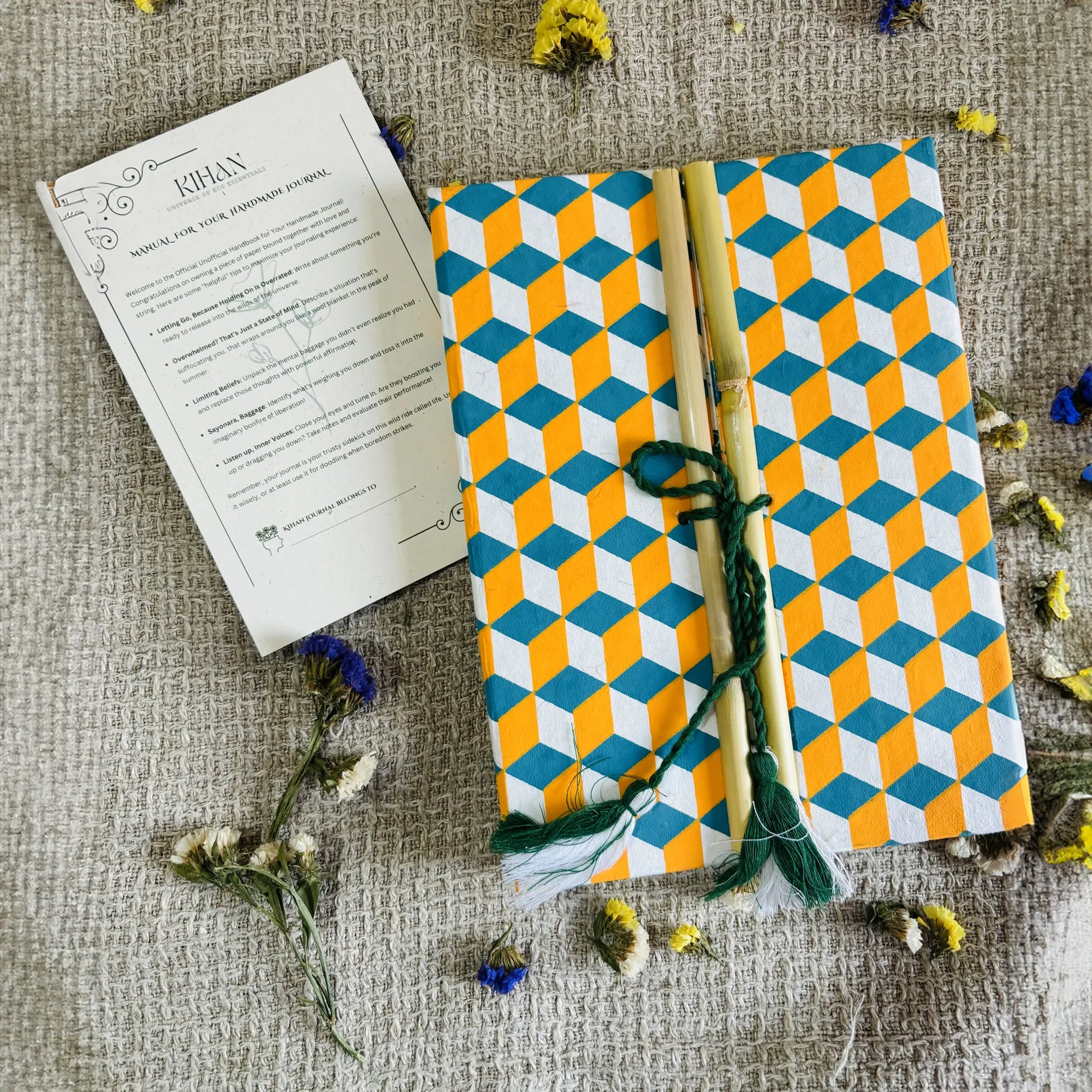 Handmade paper bamboo journal in seize the moment - front view