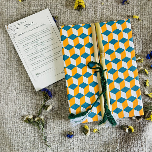 Handmade paper bamboo journal in seize the moment - front view