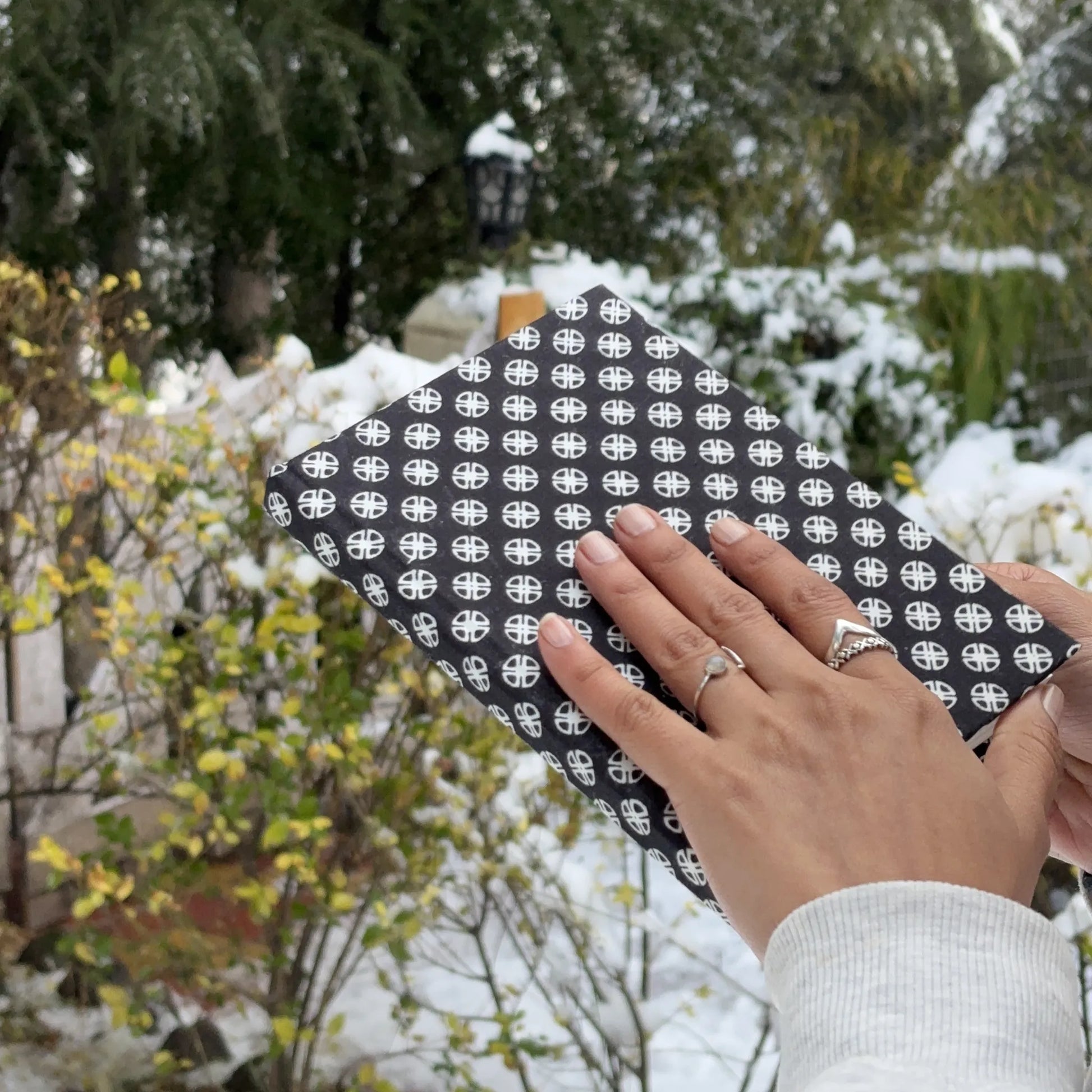 Handmade paper hardbound journal in celestial grid - pattern view