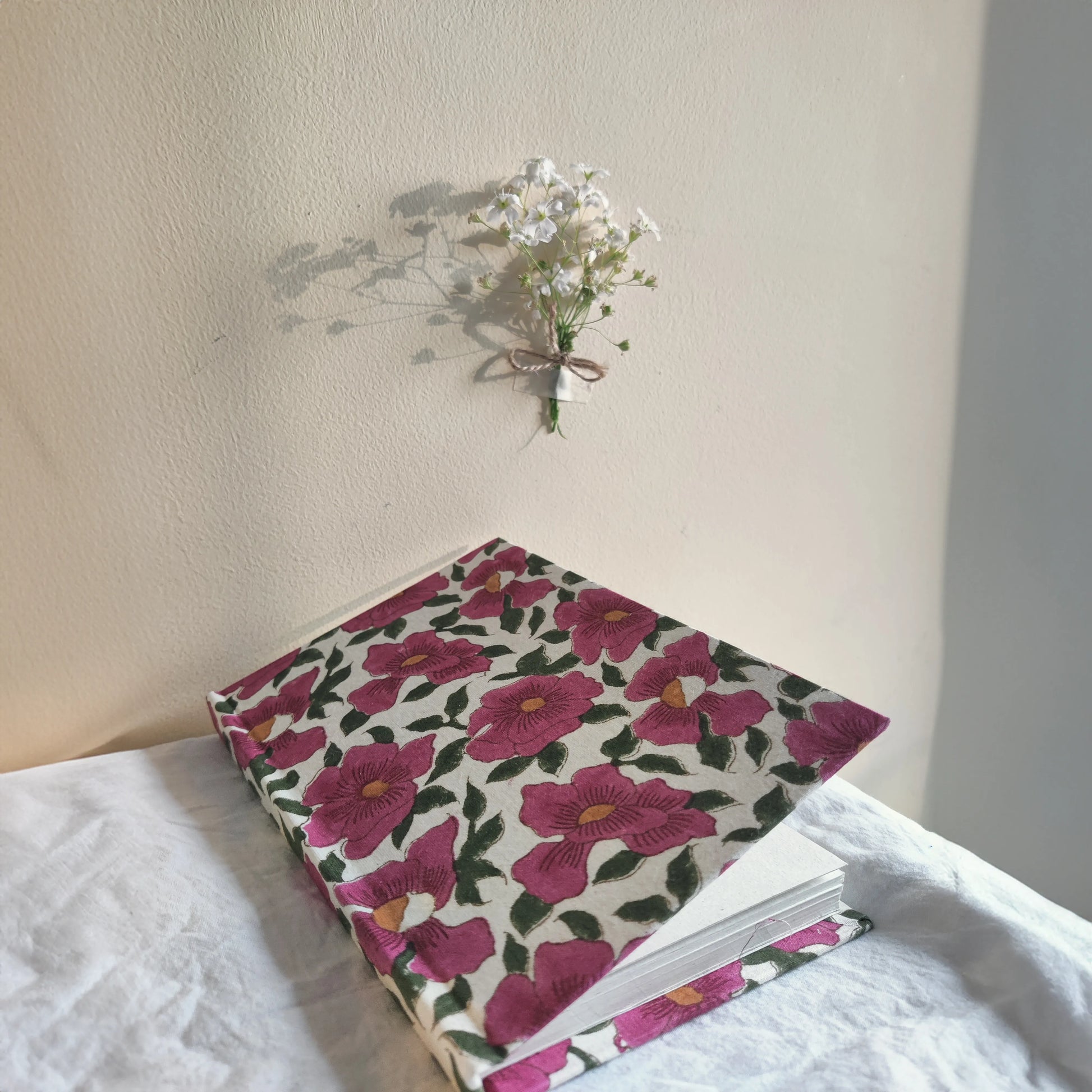 Handmade paper hardbound journal in gulika - open view