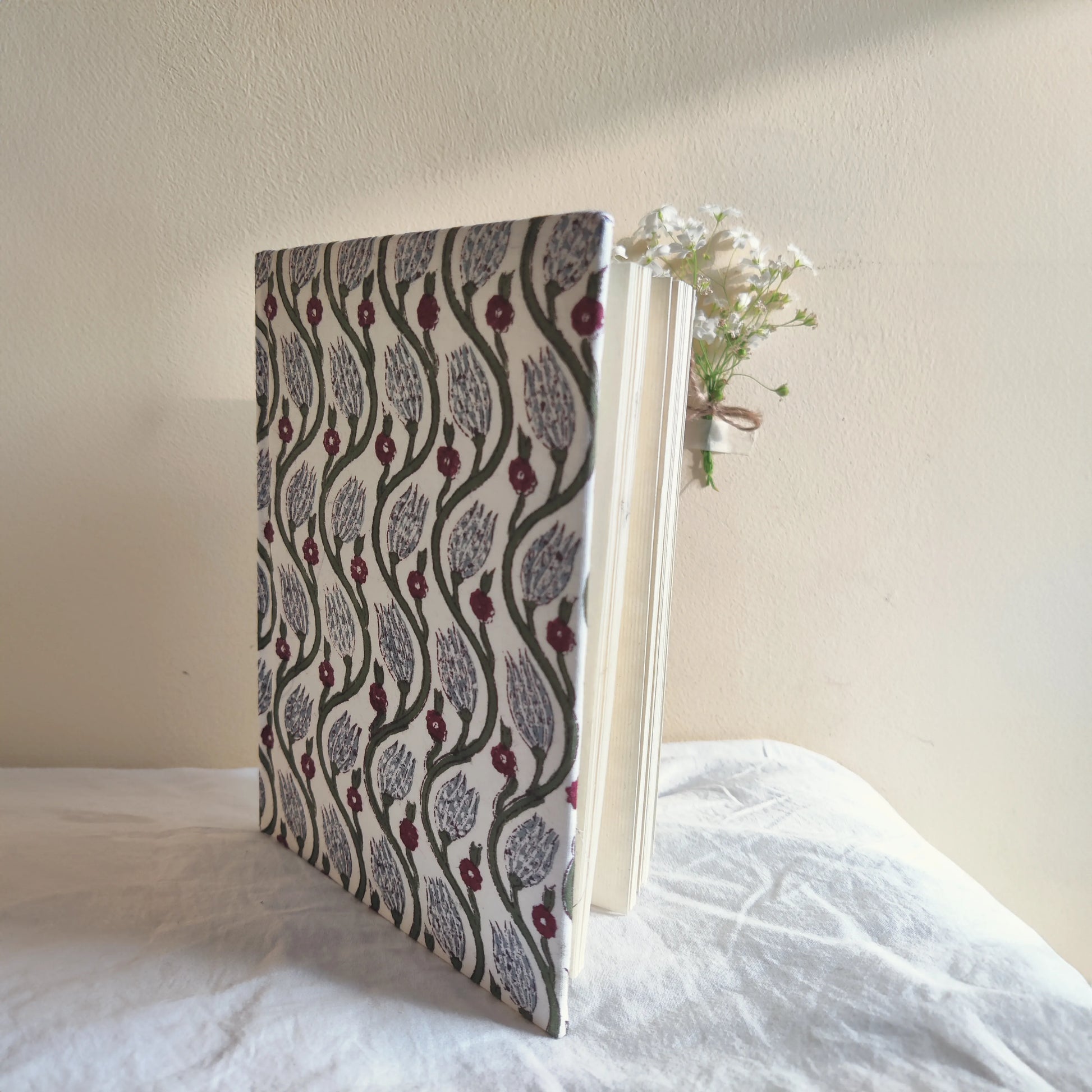Handmade paper hardbound journal in miraya - open view