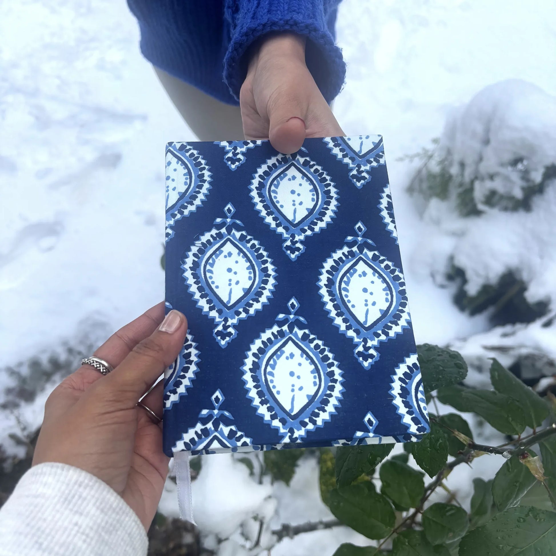 Handmade paper hardbound journal in mystic indigo - front view