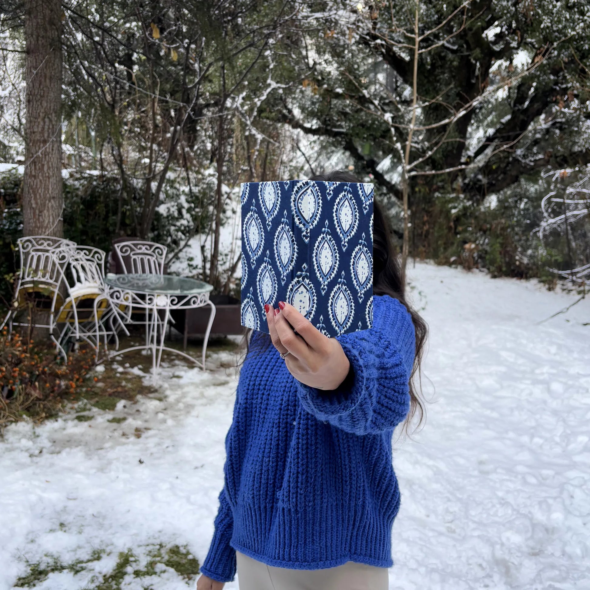 Handmade paper hardbound journal in mystic indigo - pattern view