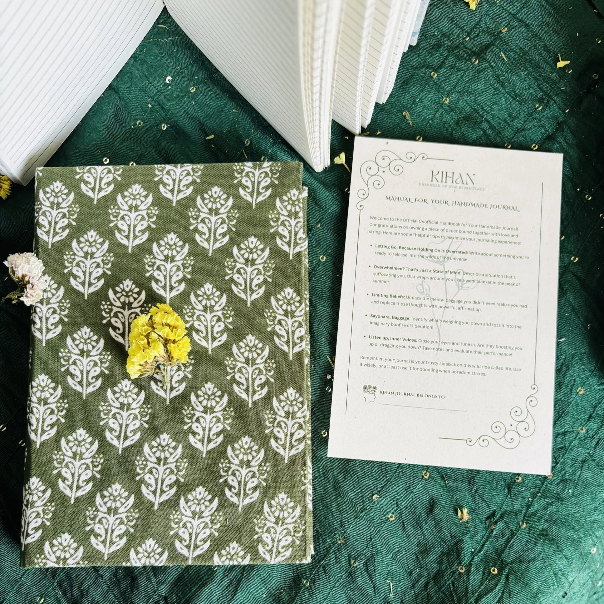 Handmade paper hardbound ruled journal in fernleaf - top view