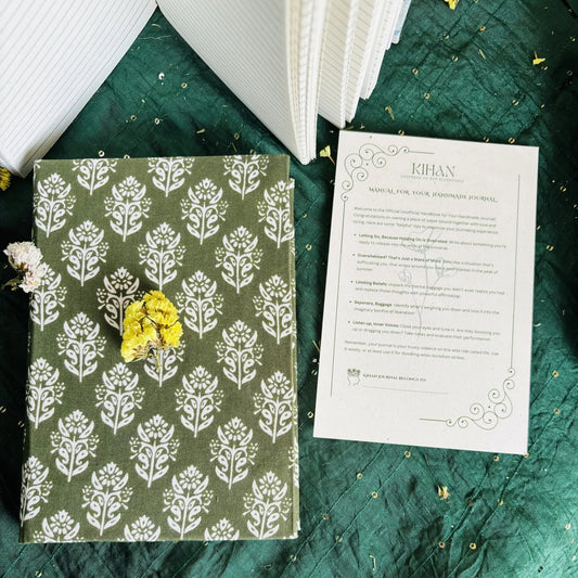 Handmade paper hardbound ruled journal in fernleaf - top view