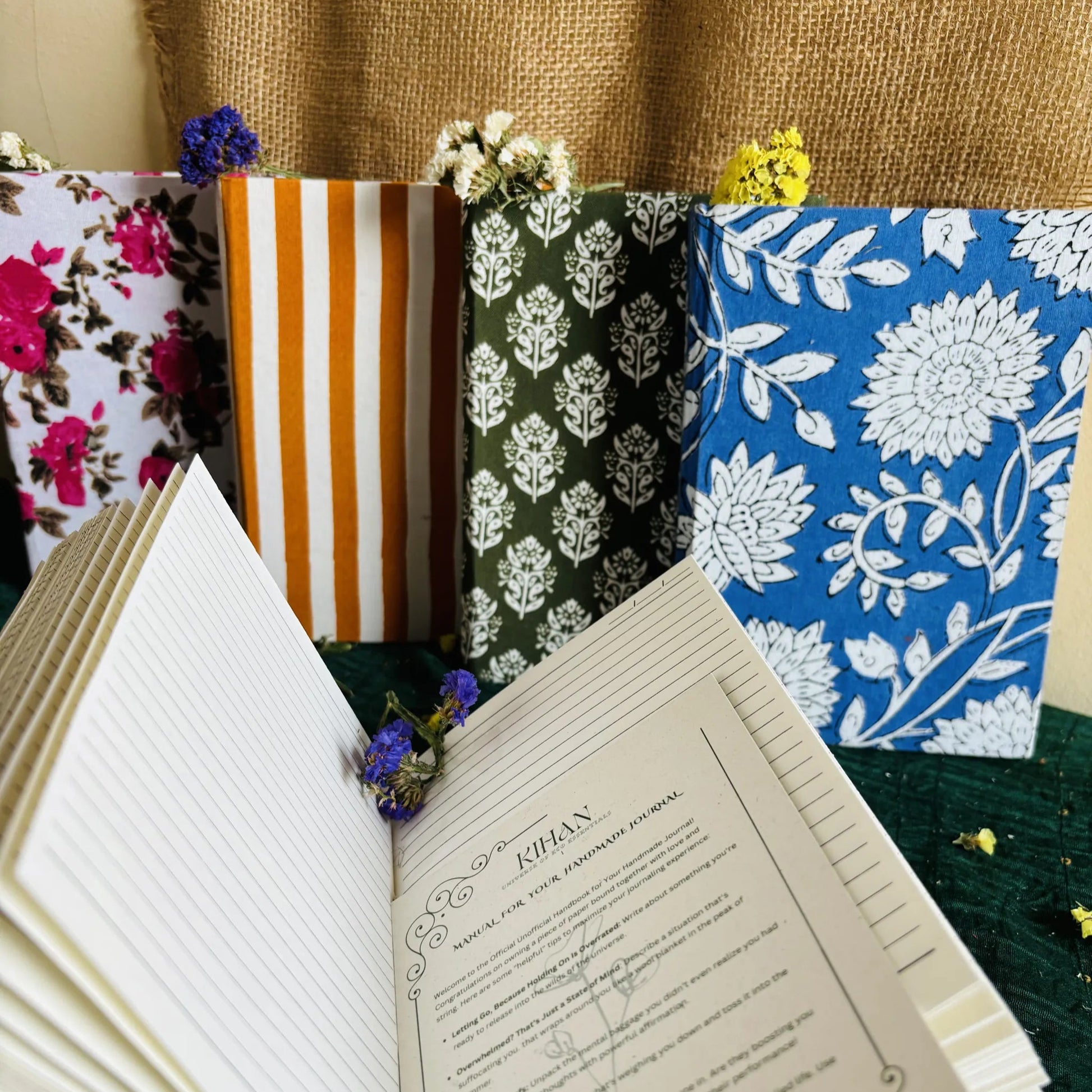 Handmade paper hardbound ruled journal in floral elegance - collection view