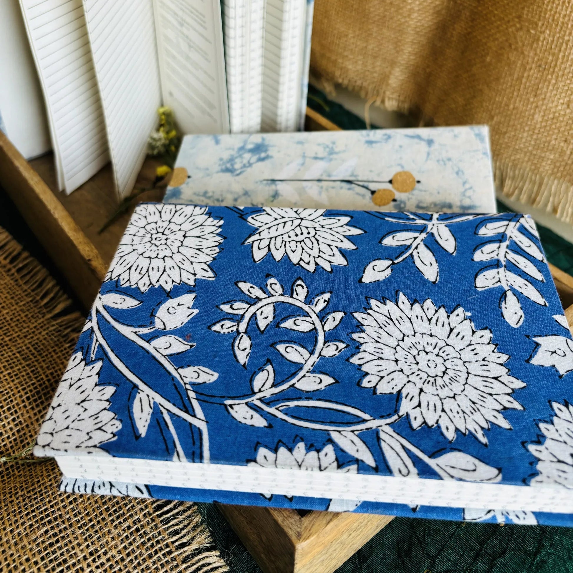 Handmade paper hardbound ruled journal in indigo bloom - collection view
