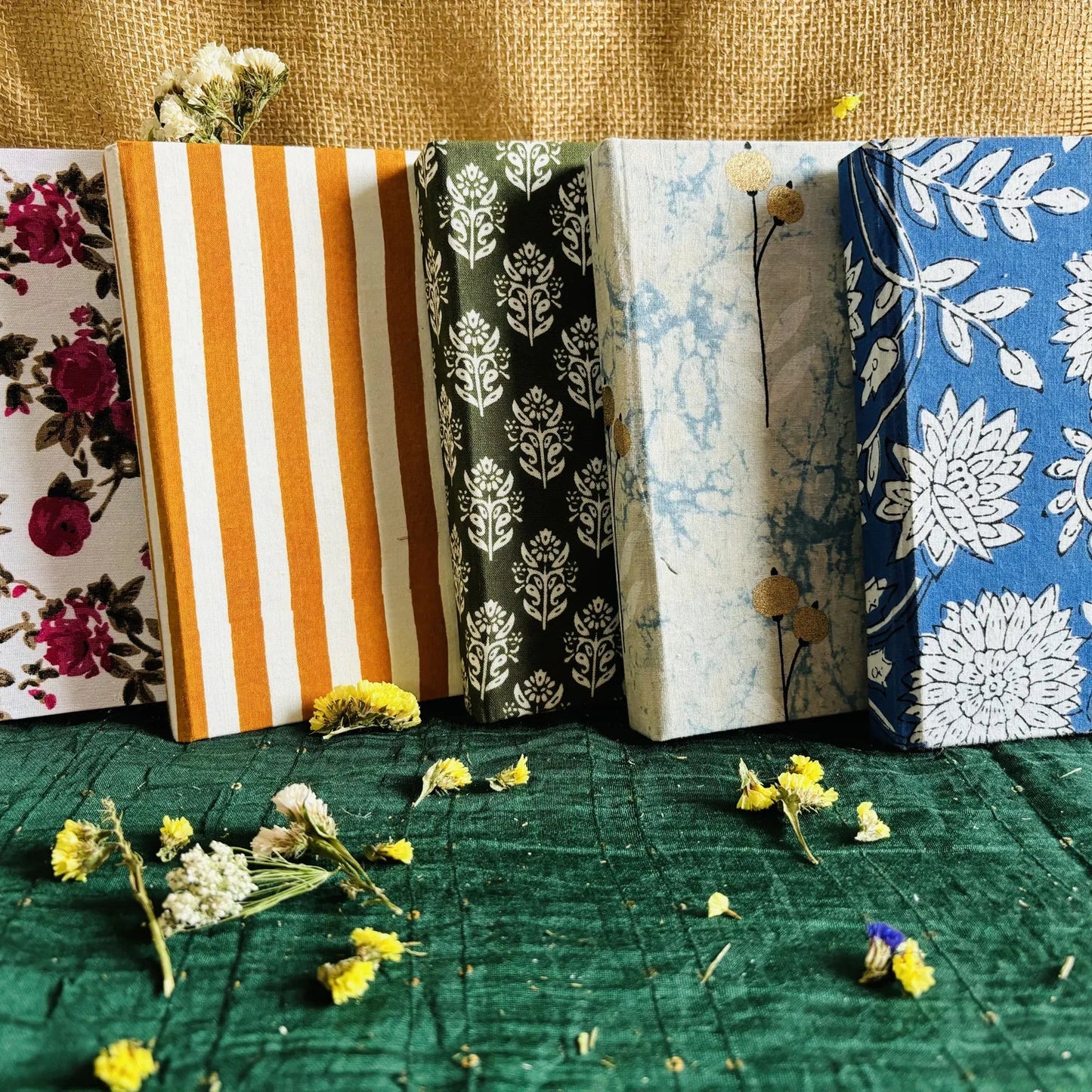 Handmade paper hardbound ruled journal in sunrise stripes - collection view