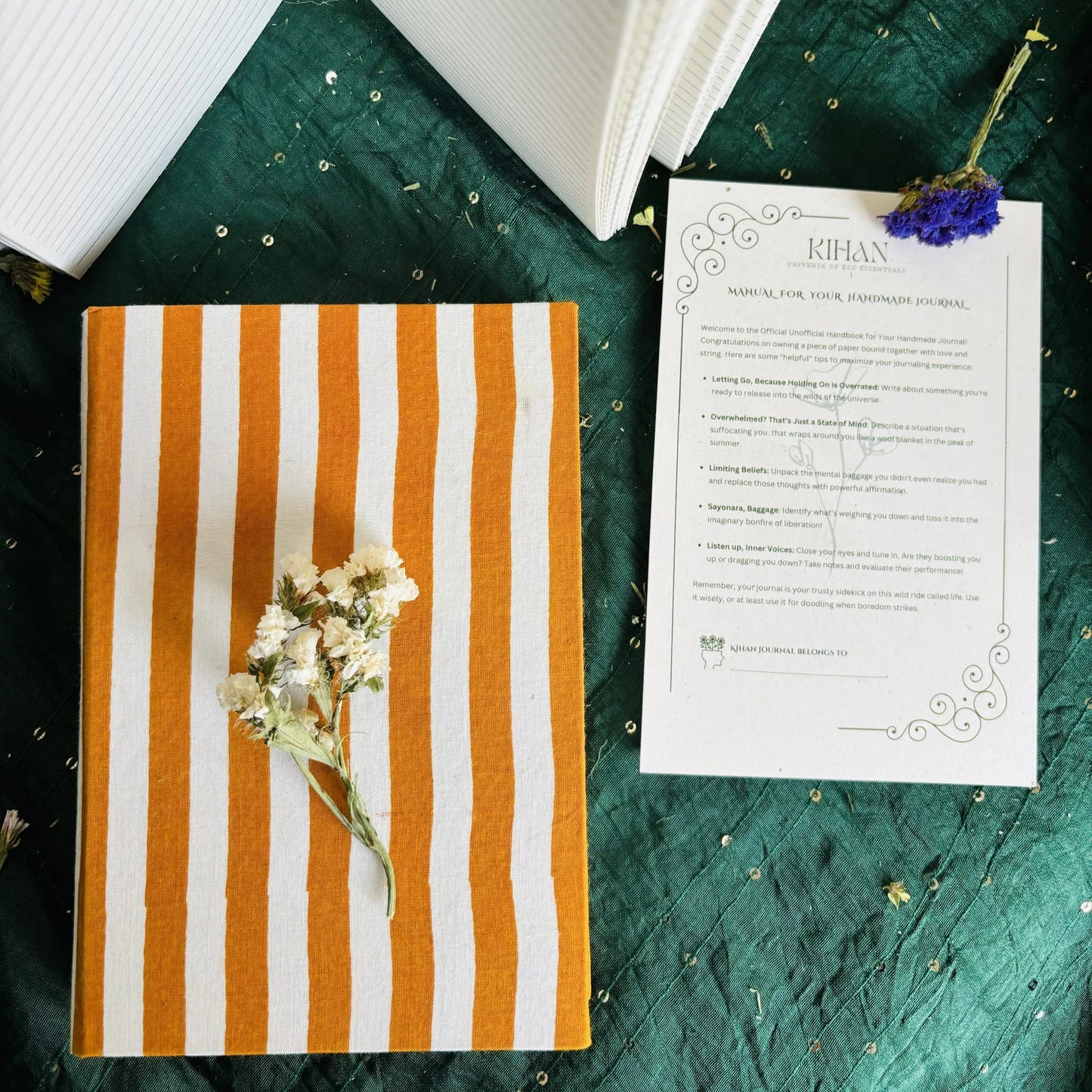 Handmade paper hardbound ruled journal in sunrise stripes - top view