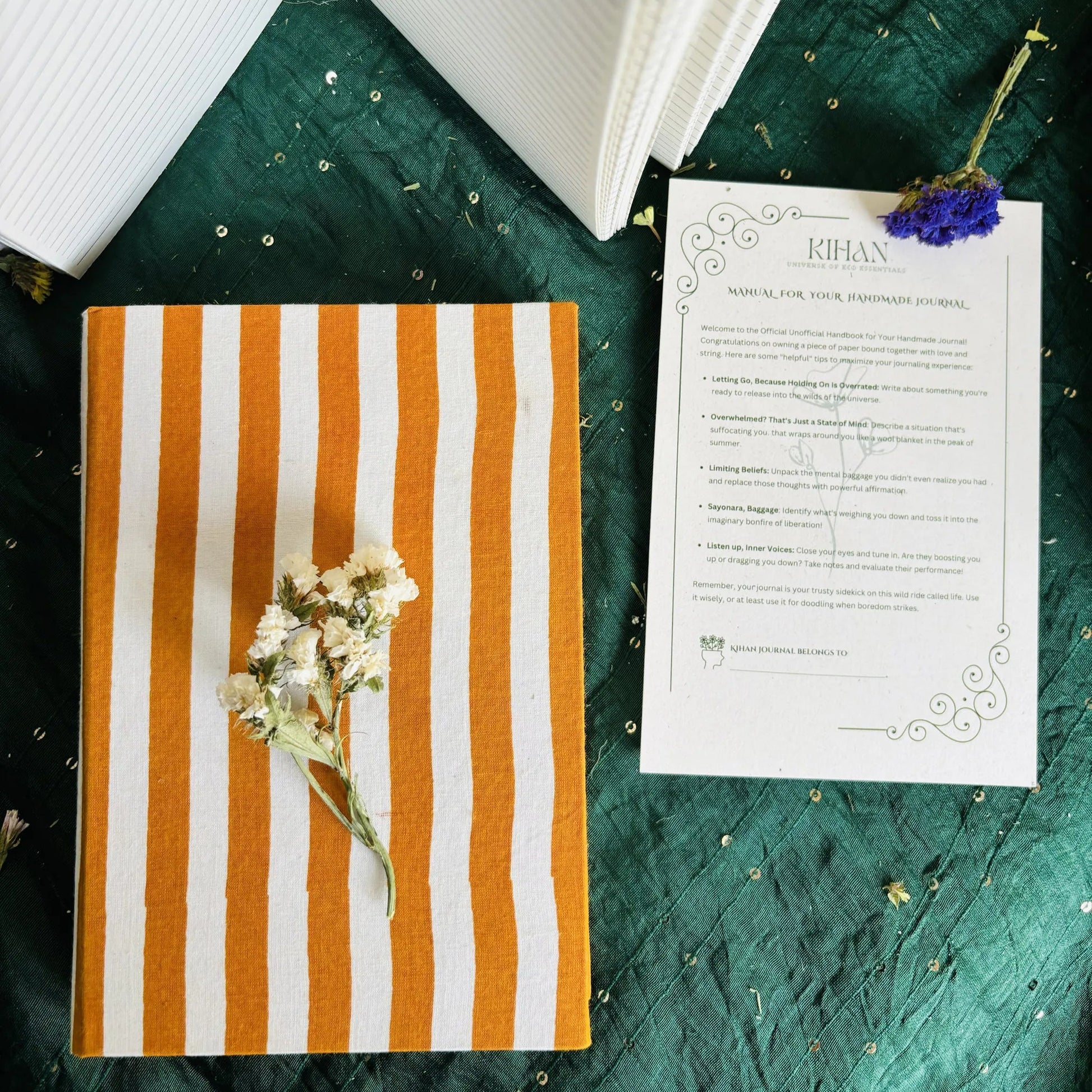 Handmade paper hardbound ruled journal in sunrise stripes - top view