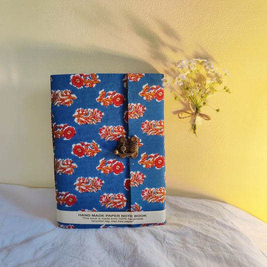 Handmade paper lock journal in flamebloom - front view