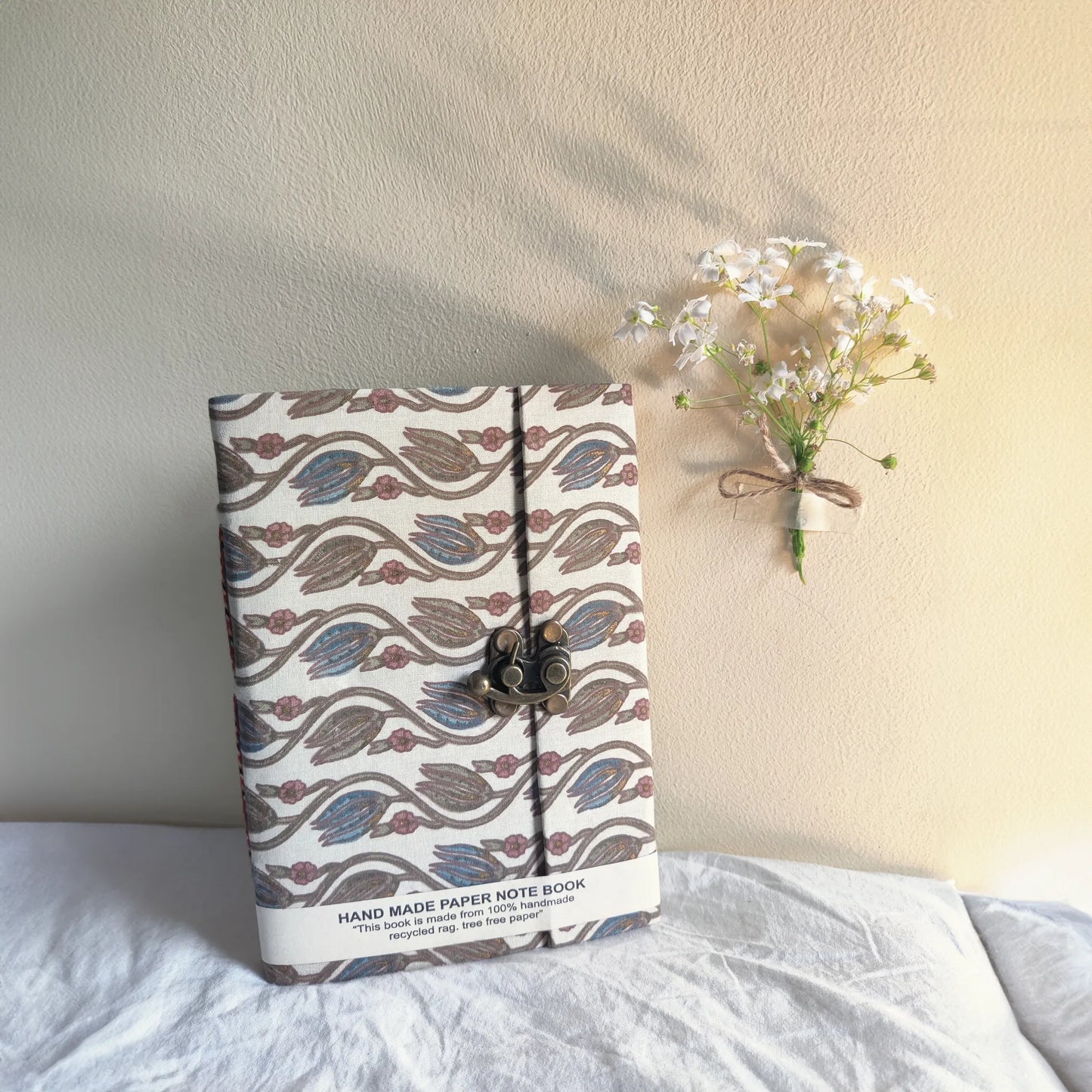 Handmade paper lock journal in indigem - front view