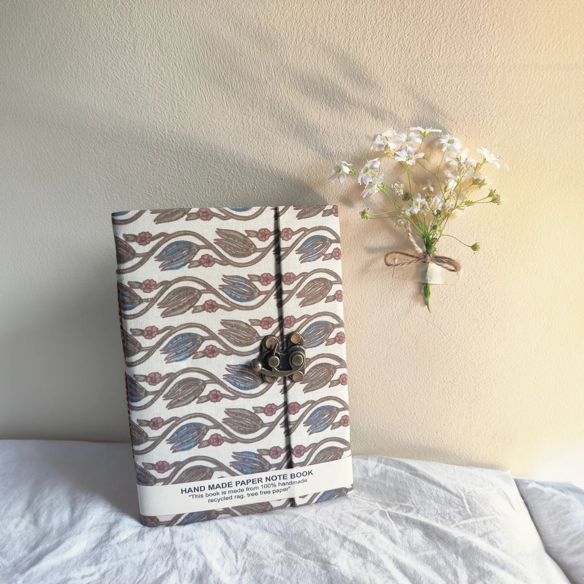 Handmade paper lock journal in indigem - front view