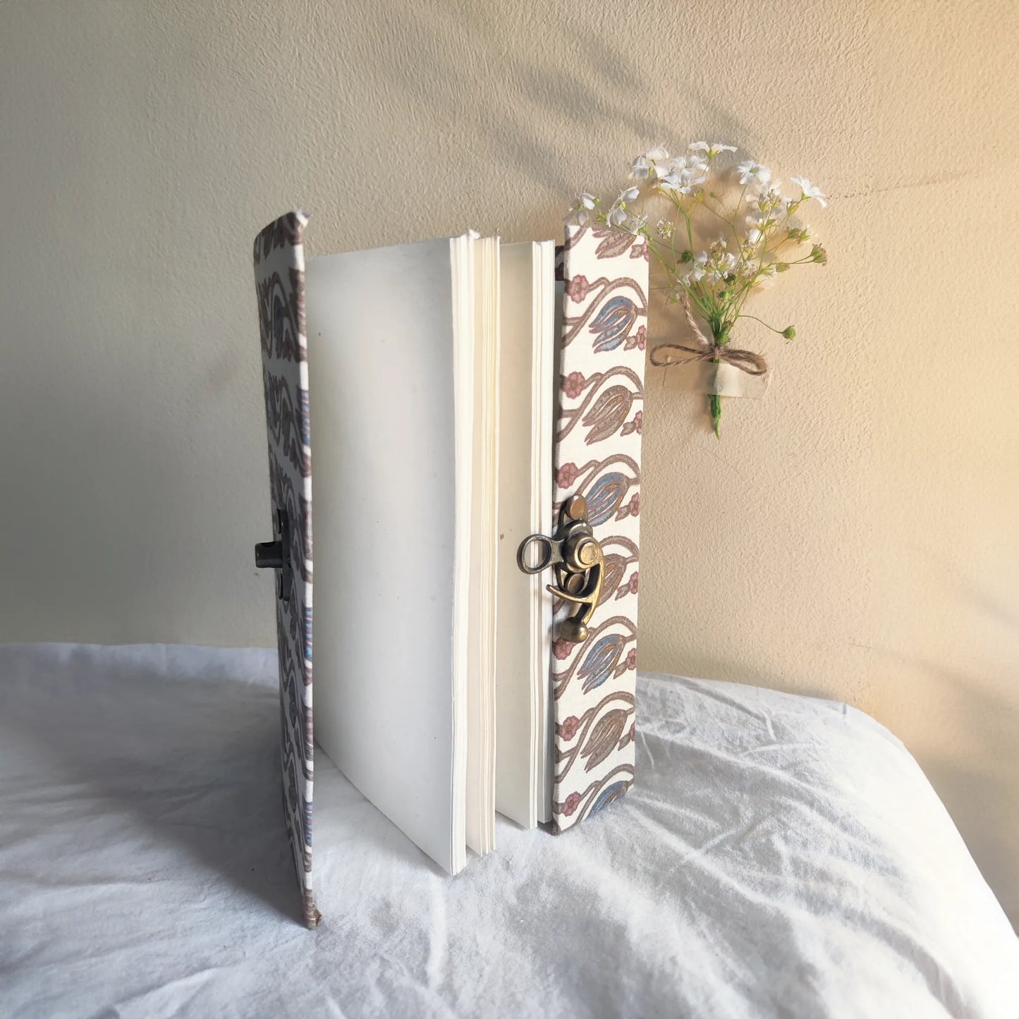 Handmade paper lock journal in indigem - open view