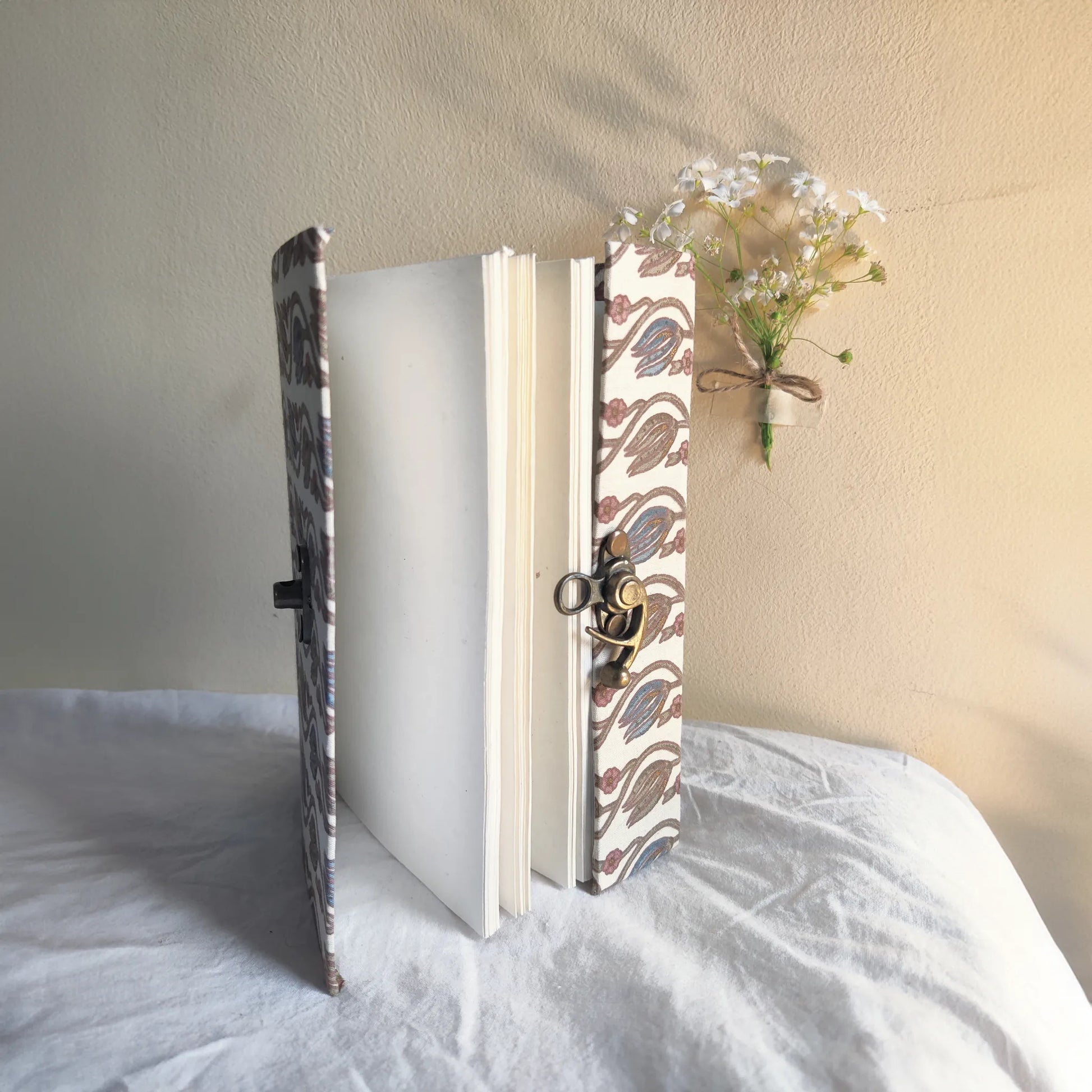 Handmade paper lock journal in indigem - open view