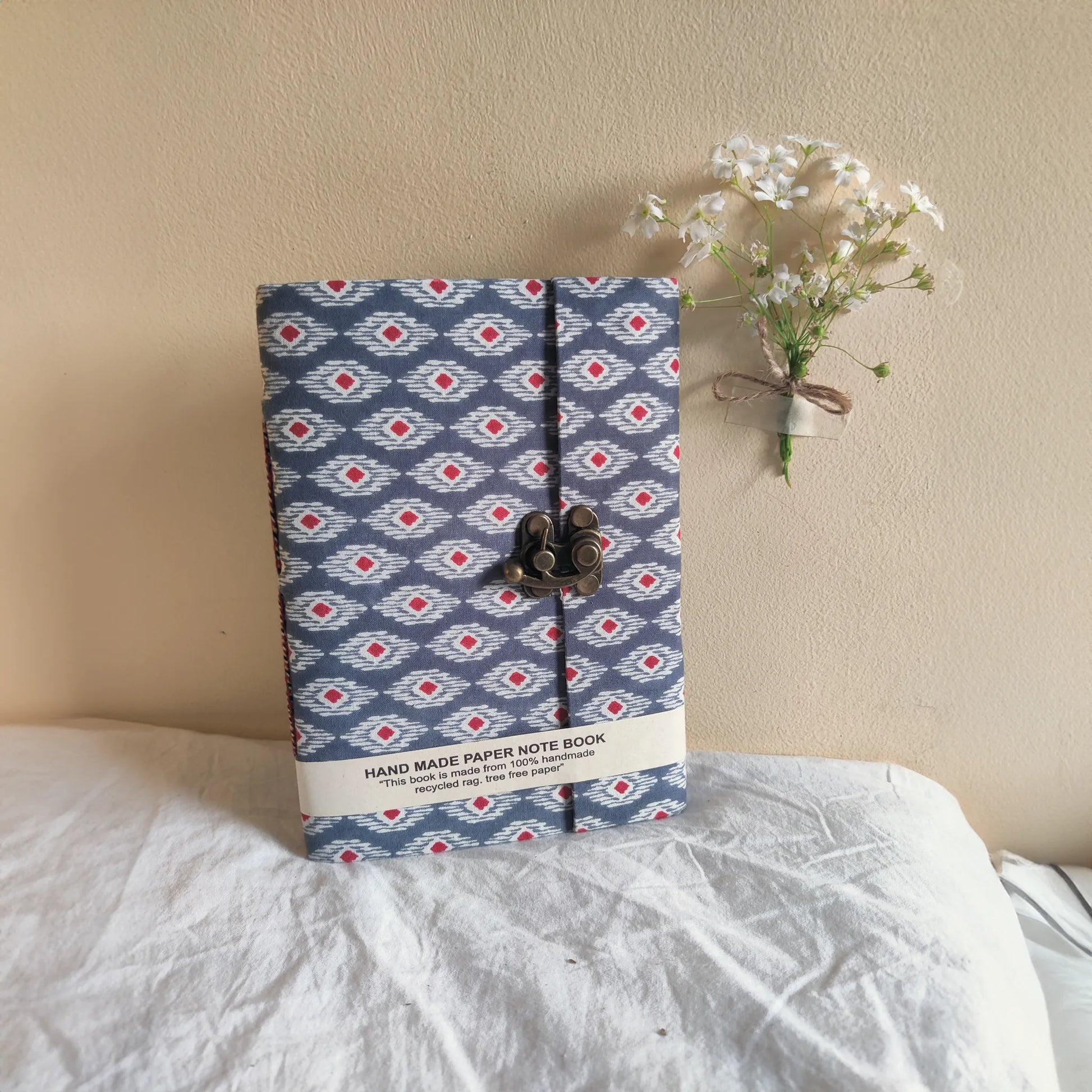 Handmade paper lock journal in navynest - front view