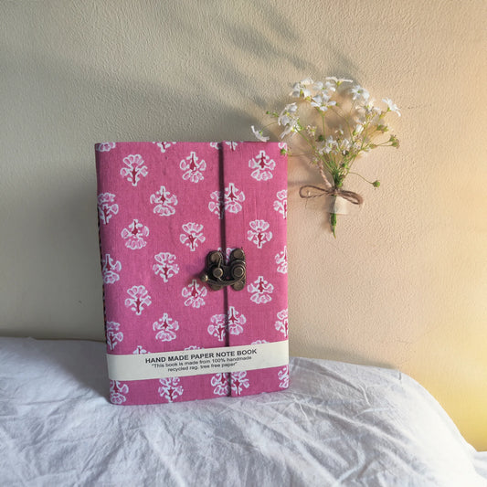 Handmade paper lock journal in pinkloom - front view