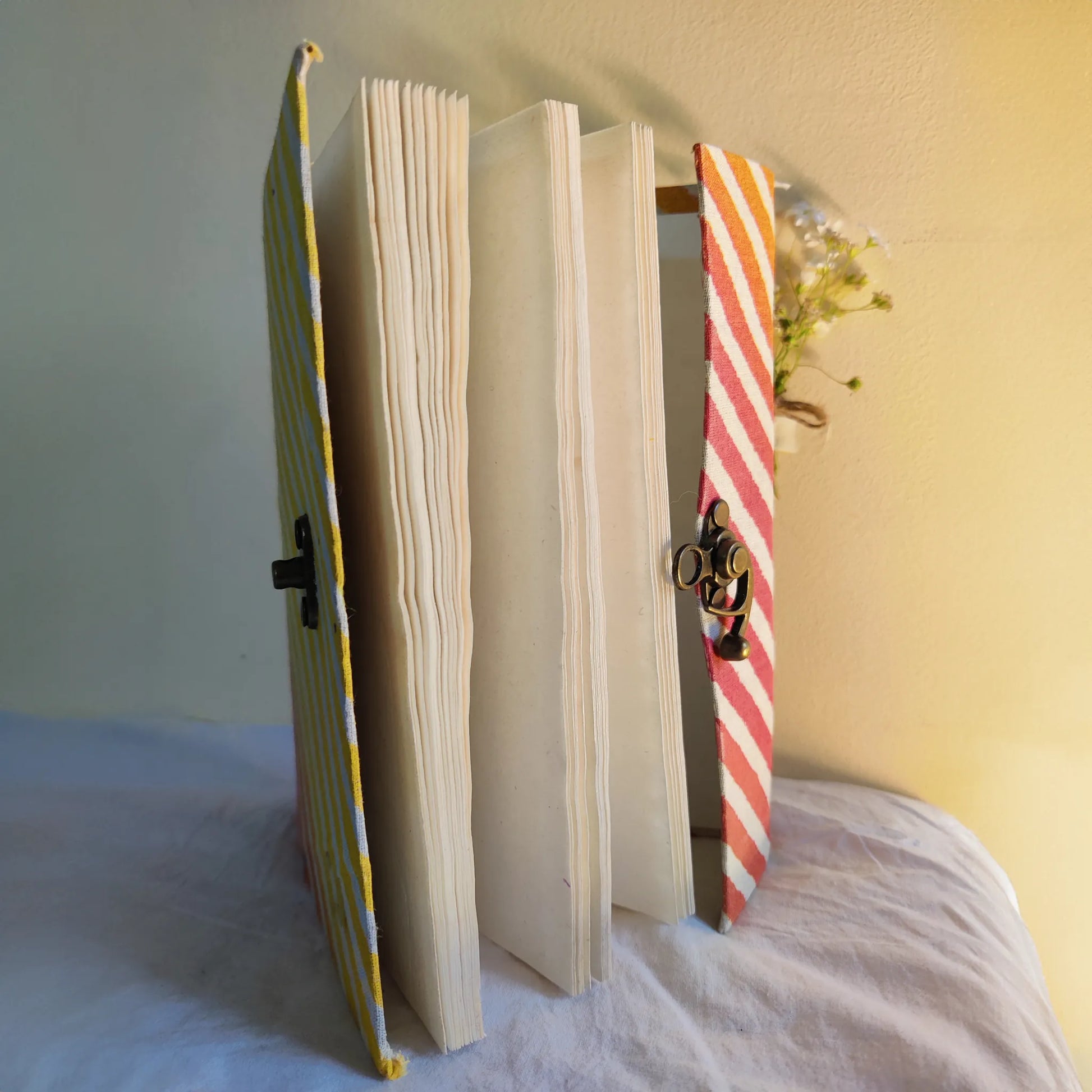 Handmade paper lock journal in sundara - open view