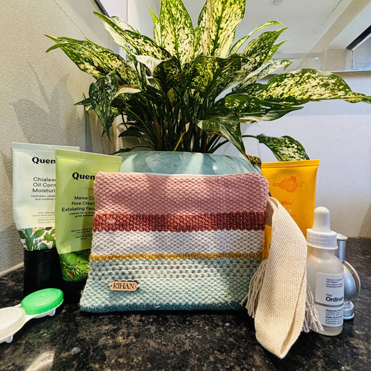 Handloom pouch multipurpose in earth weave - front view