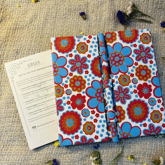 Handmade paper pen journal in bloom du jour - flatlay view