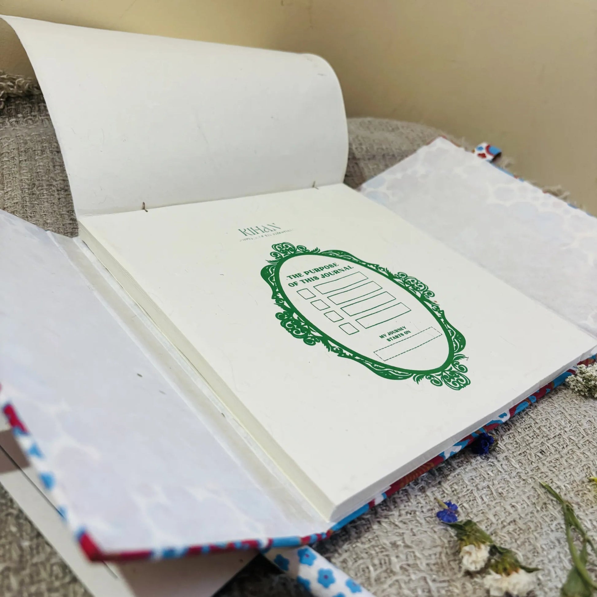 Handmade paper pen journal in bloom du jour - open view