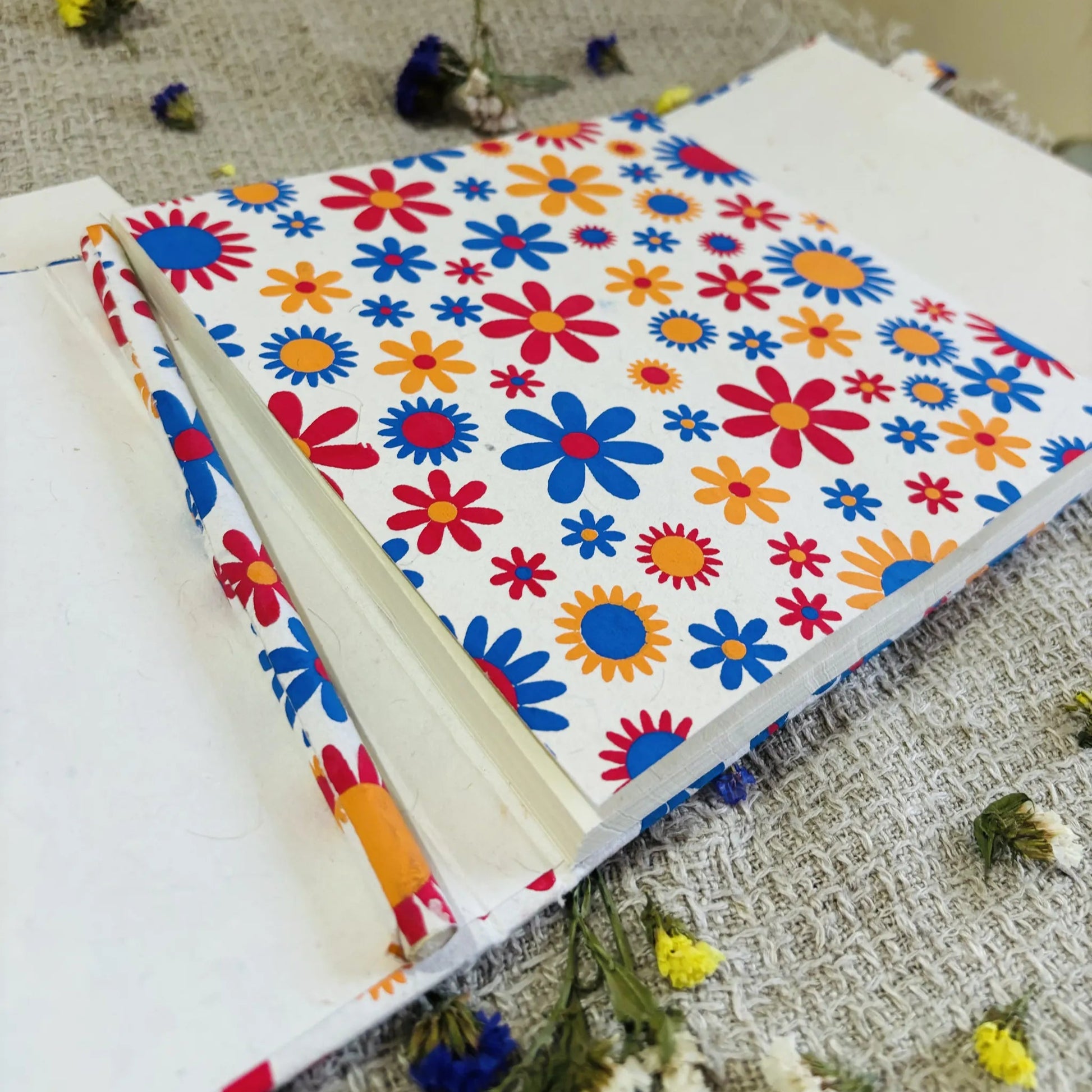 Handmade paper pen journal in floral fiesta - open view