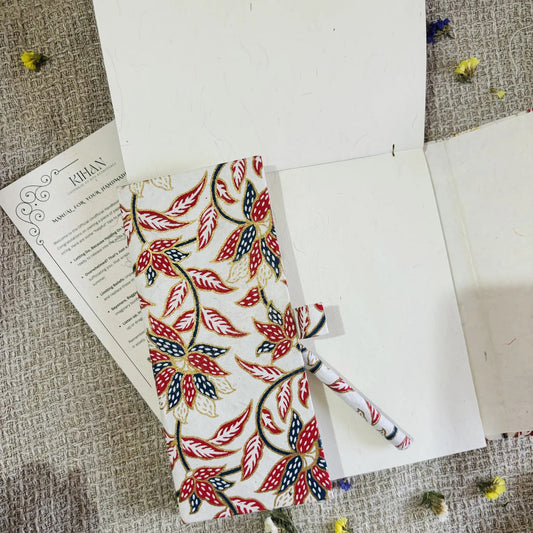 Handmade paper pen journal in floral harmony - open view