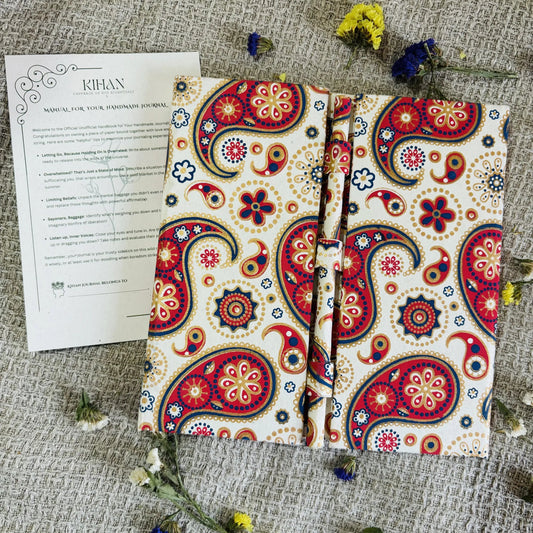 Handmade paper pen journal in paisley delight - front view