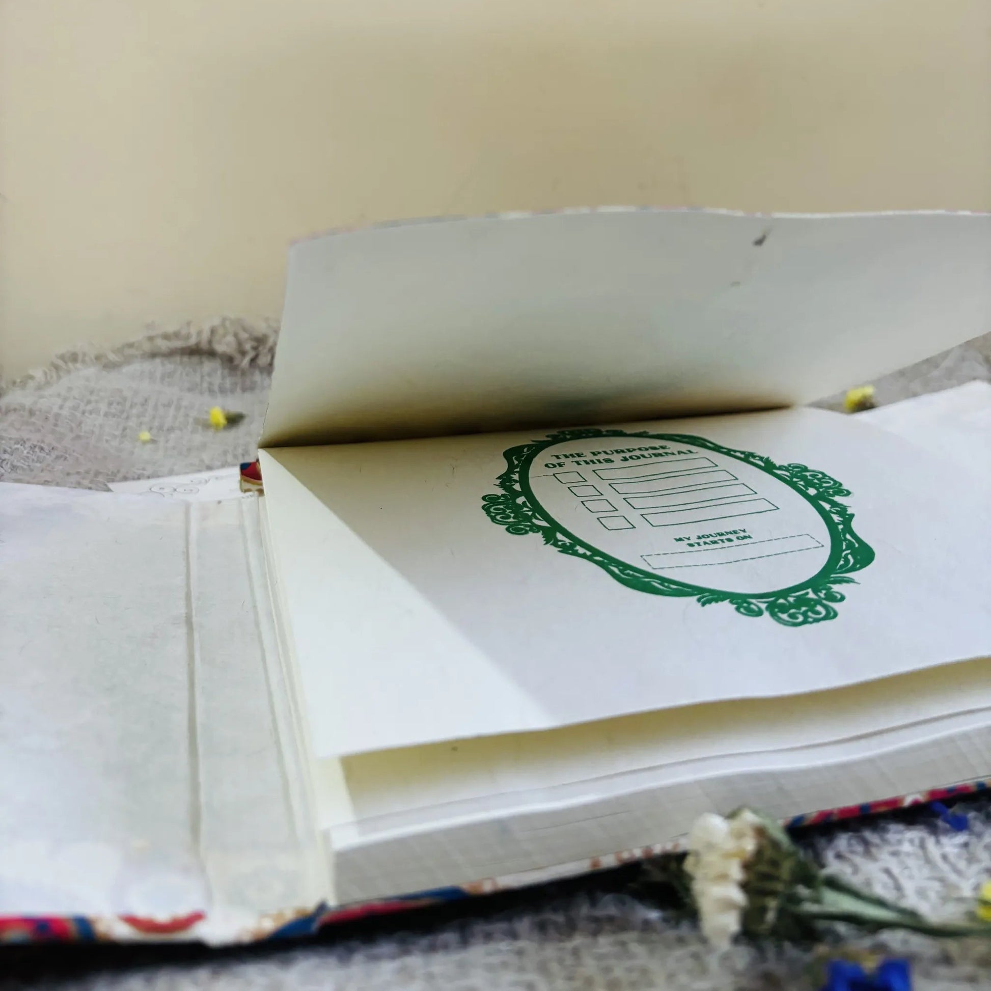 Handmade paper pen journal in paisley delight - open view