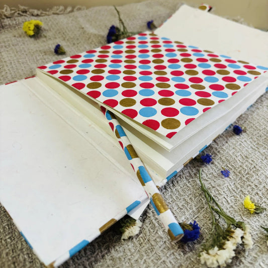 Handmade paper pen journal in pinkadoodle - open view