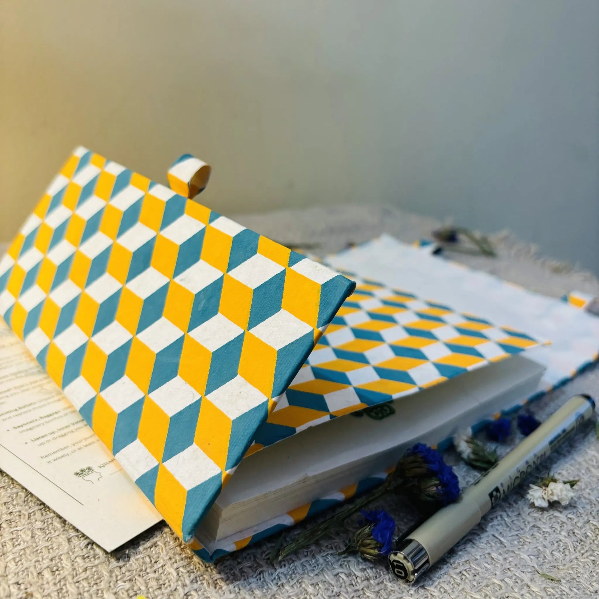 Handmade paper pen journal in seize the moment - open view