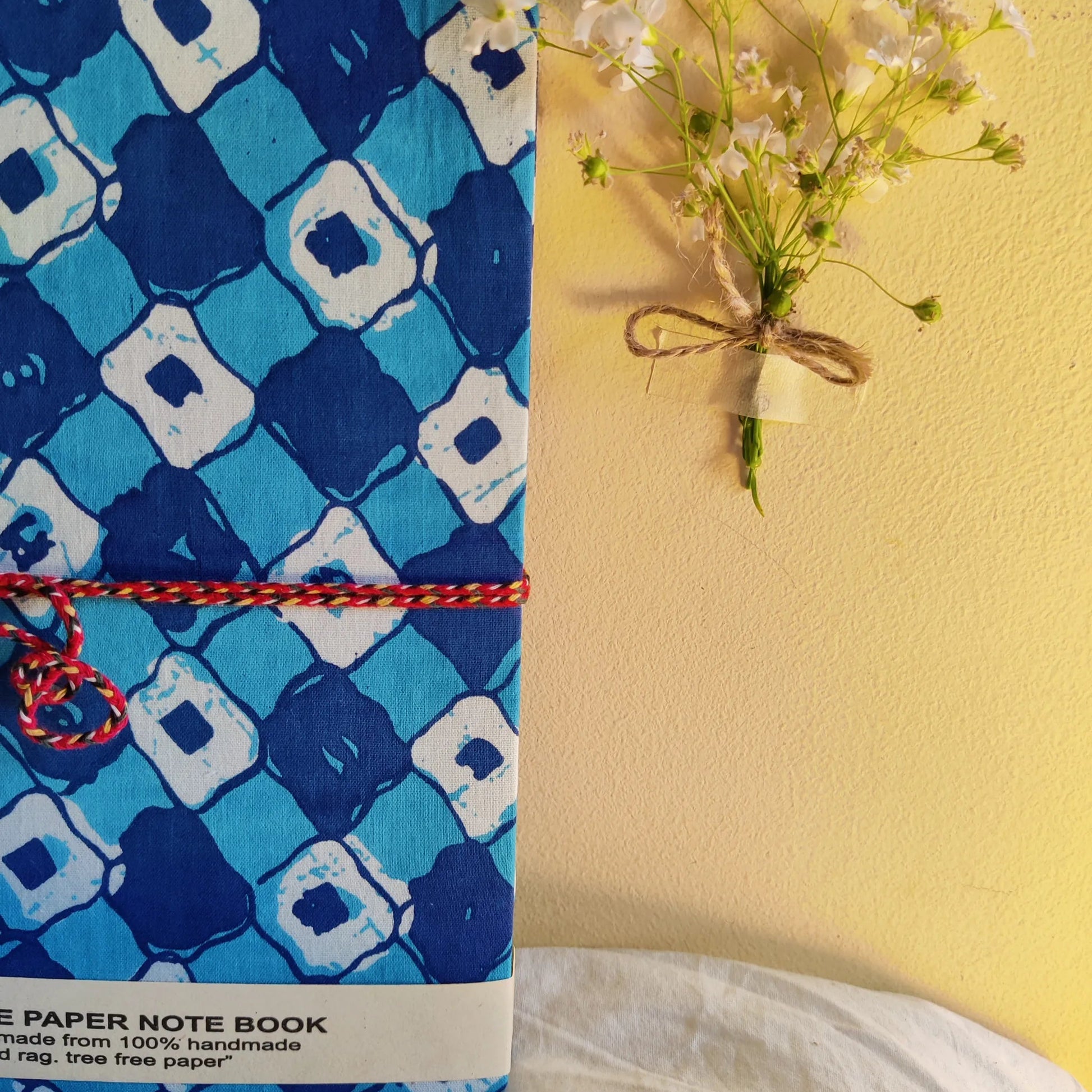Handmade paper rope journal in azure muse - pattern view