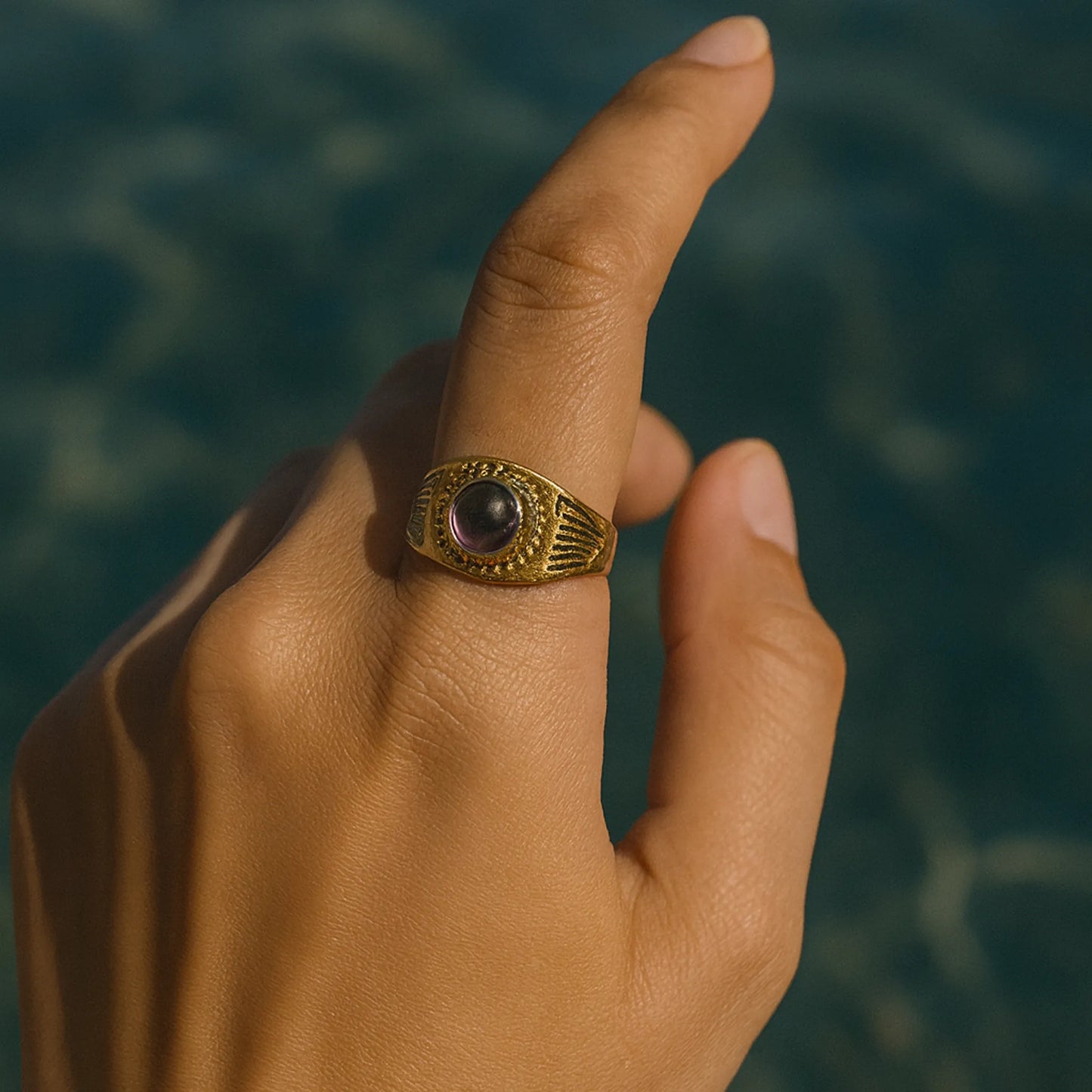 Amethyst Bezel Adjustable Ring