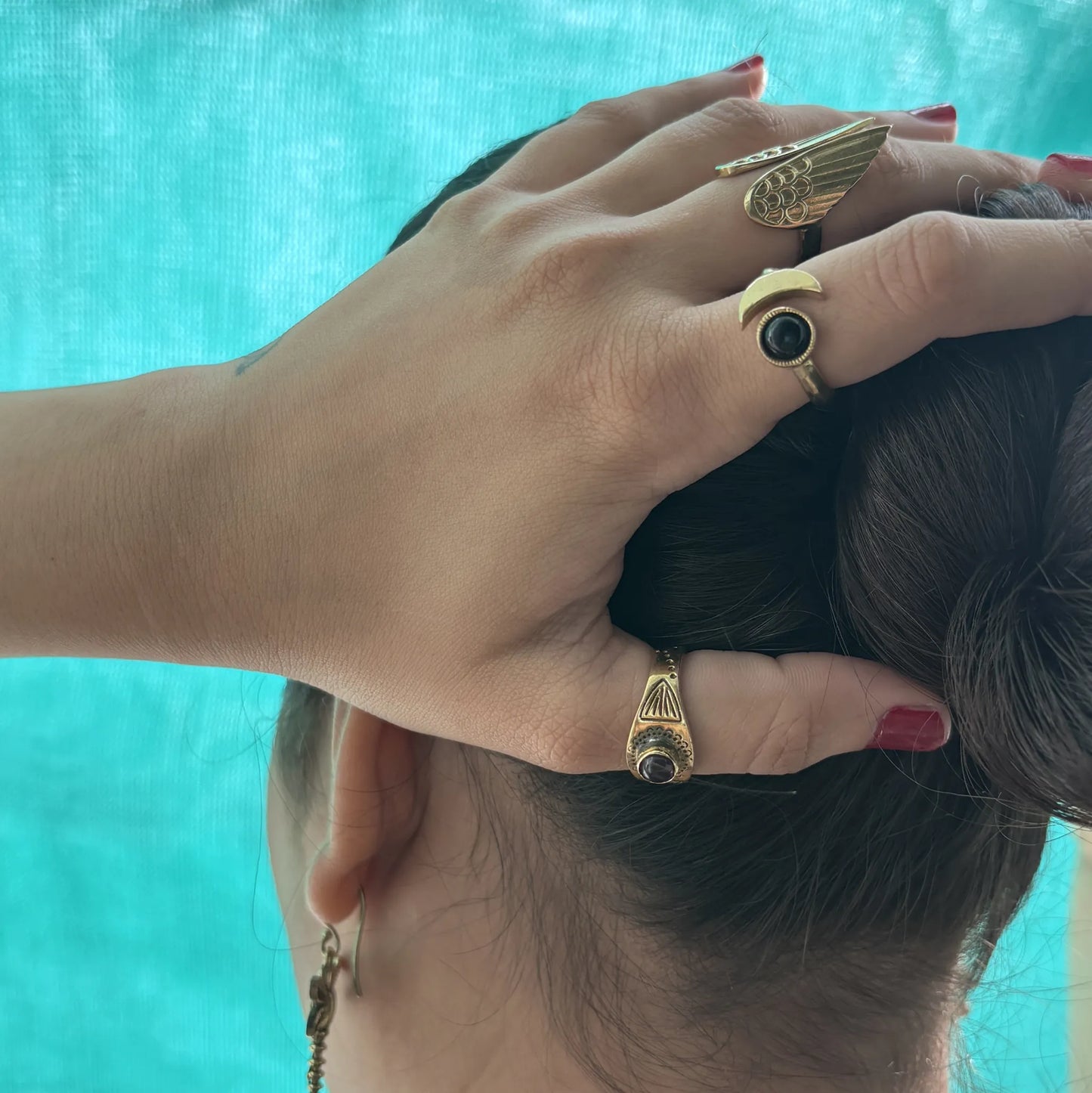 Onyx Crescent Adjustable Ring