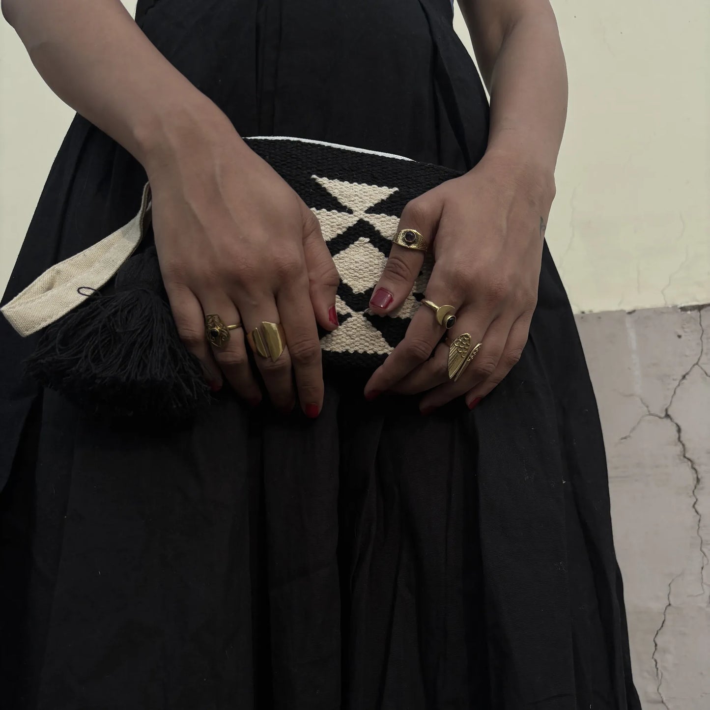 Onyx Crescent Adjustable Ring