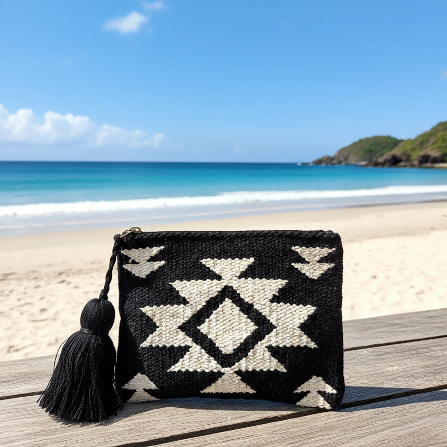 Black Loom Wristlet Bag