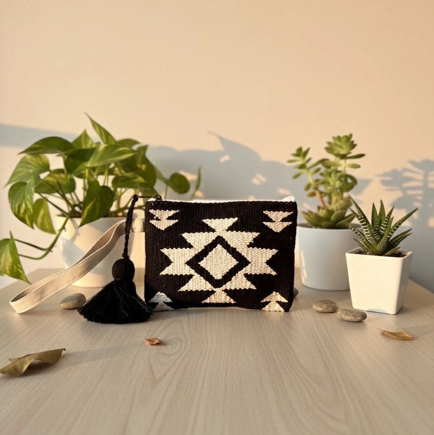 Black Loom Wristlet Bag