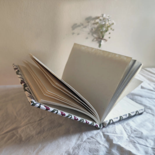 Handmade paper hardbound journal in miraya - inside view