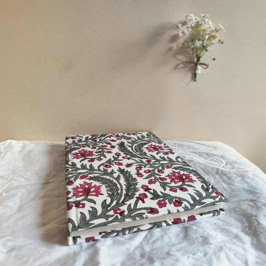 Handmade paper hardbound journal in rosaire - flatlay view