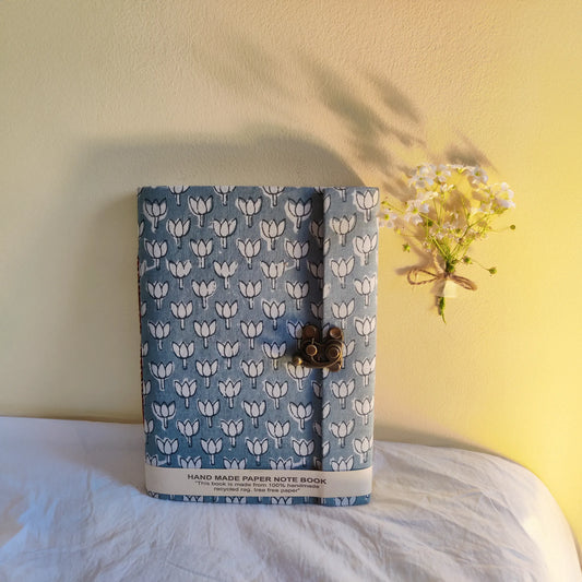 Handmade paper lock journal in cerulea - front view