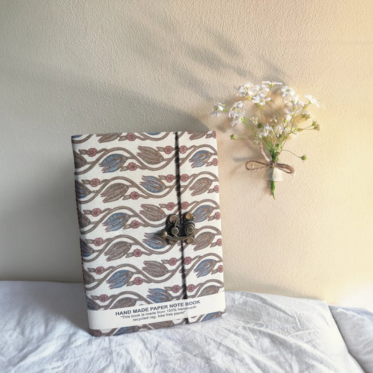 Handmade paper lock journal in indigem - front view