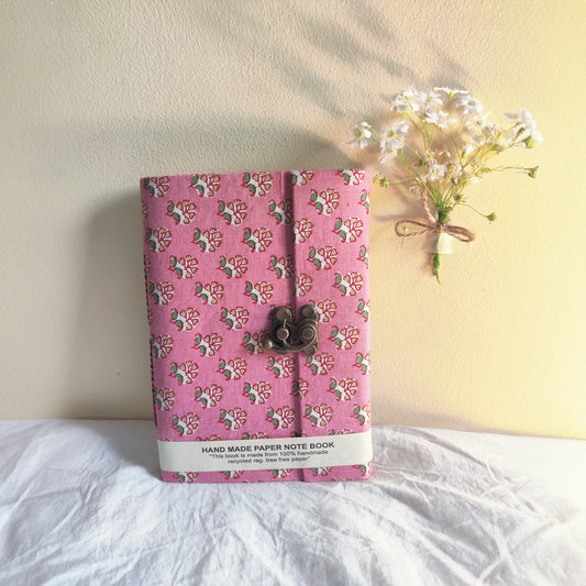 Handmade paper lock journal in roselit - front view