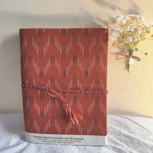 Handmade paper rope journal in rustic chevron - front view